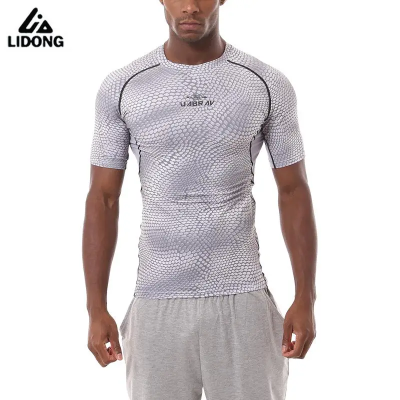 New Style Men Sport Fitness Bodybuilding Gym Tshirt Men's Compression Tights Running Shirts