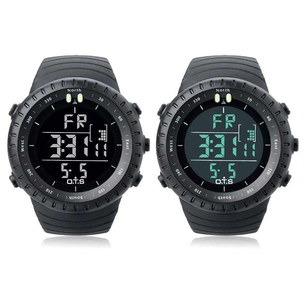 OTS цифровые часы мужские спортивные часы 50 м водонепроницаемые часы с большим циферблатом светодиодный часы для улицы военные светящиеся наручные часы