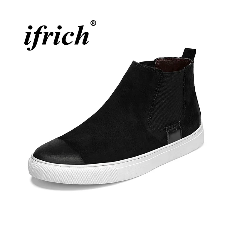 

Genuine Leather Chelsea Boots Men Black White Young Casual Boots for Boy Slip-on Work Boots Male Comfortable Fashion Shoes Men