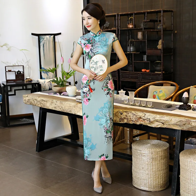 2017 Hot Sale gambiered Canton gauze long dress Silk Charming Women's