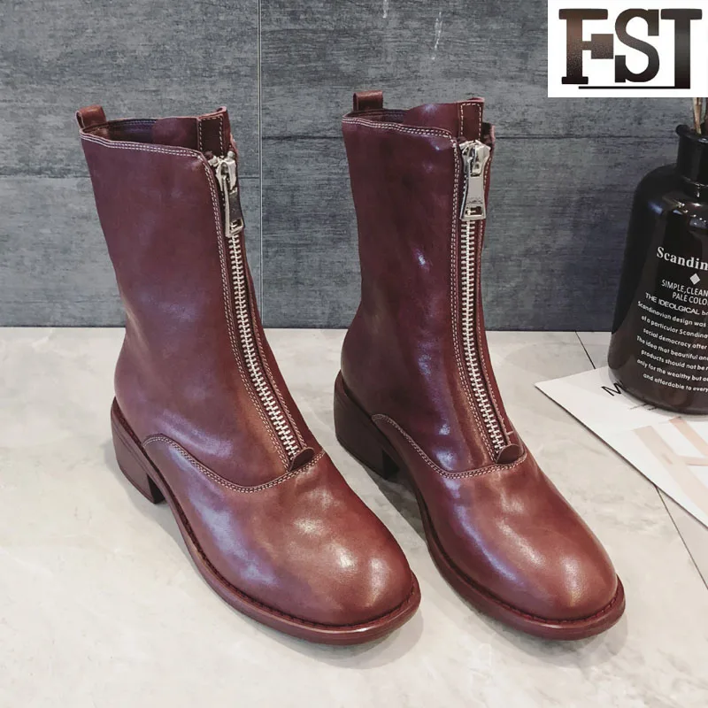 

FSJ Genuine Leather Women Riding Equestrian Ankle Zip Sheepskin Boots Spring/Autumn Winter Sewing Fashion Casual Office shoes