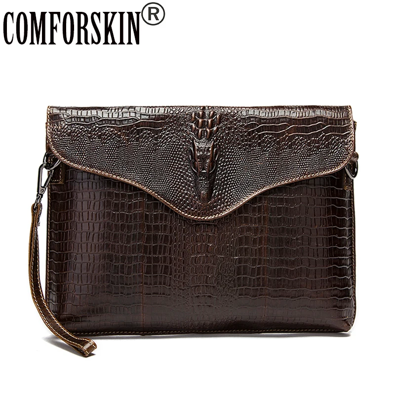 

Guaranteed Luxury The First Layer Of Cow Leather Crocodile Pattern Men Messenger Bag 2017 Hot Crocodile Head Men Shoulder Bag