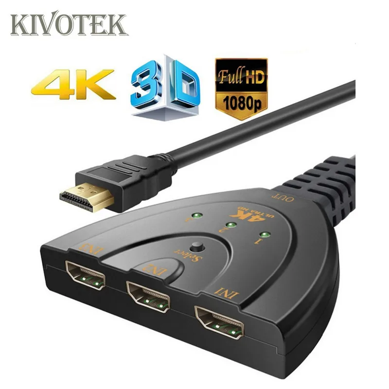 

4K*2K 3D Mini 3 Ports HDMI Switch 3x1 4K Switcher Adapter HD1080P 3-in 1-out For PC STB Box,PS3,Xbox360 CCTV HDTV Free Shipping