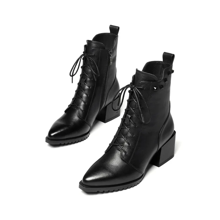 GPOKHDS/; женские ботильоны; зимние короткие ботинки из коровьей кожи с плюшевой подкладкой и заклепками коричневого цвета; ботинки на высоком каблуке с острым носком на шнуровке; размеры 34-42