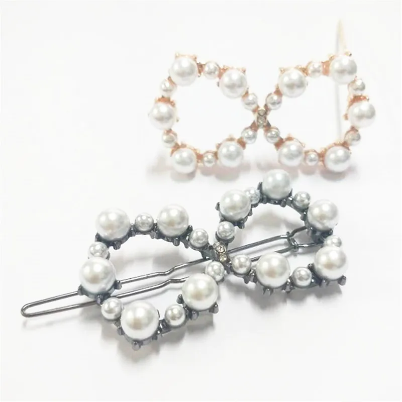 

Faux Pearls Barrettes 8 Hair Clips Glitter Hairpins Pearl Wrapped Geometric Bobby Pin Headdress For Women Ladies Girls Jewelry