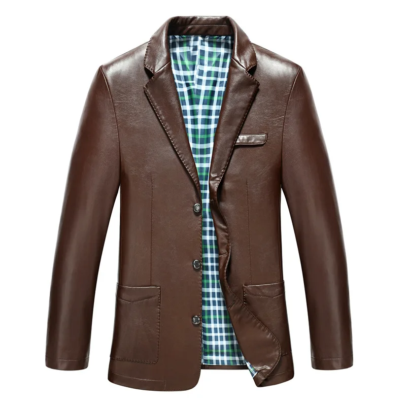 2019 men's pu leather jacket lapels leisure suit collar fur clothingin Faux Leather Coats from