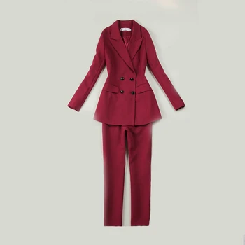 

New hot women's women's double-breasted suit two-piece suit (jacket + pants) women's business formal office suit