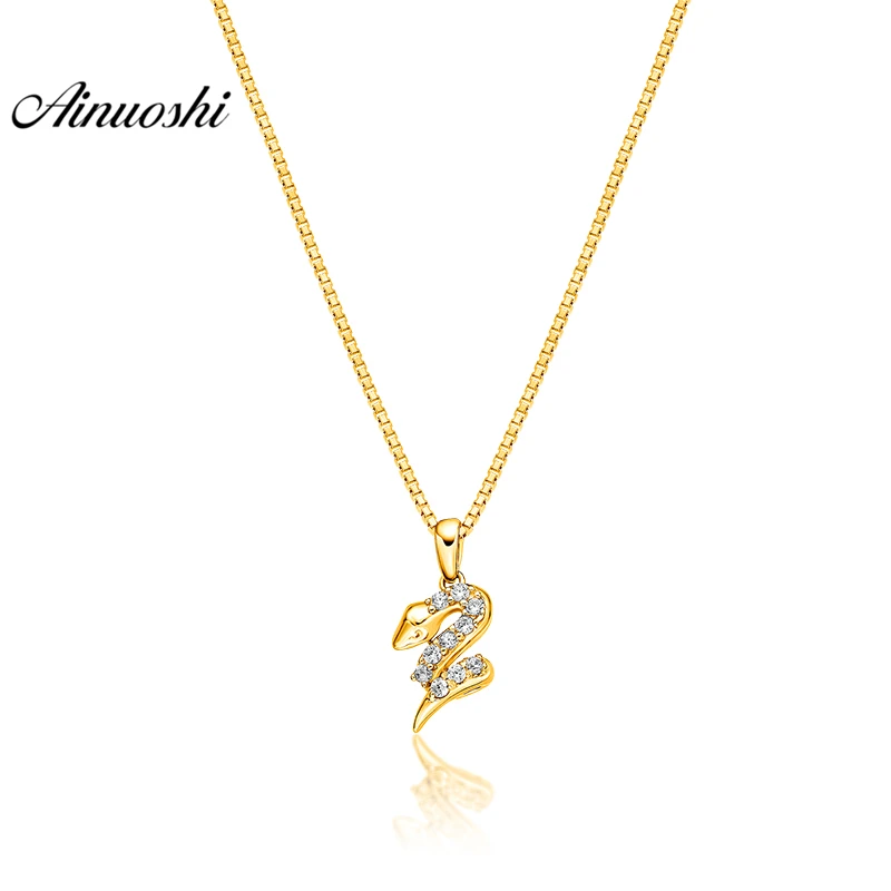 

AINUOSHI 10K Solid Yellow Gold Pendant Twisted Snake Pendant SONA Simulated Diamond Women Men Gold Jewelry 1.4g Separate Pendant