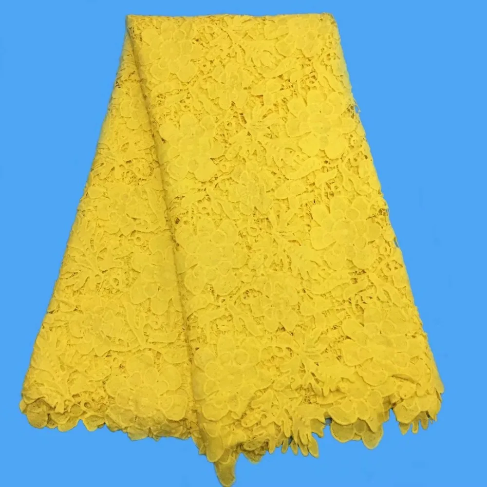 

2018 latest african guipure lace royal yellow water soluble chemical lace fabric!high quality african cord lace wedding dress