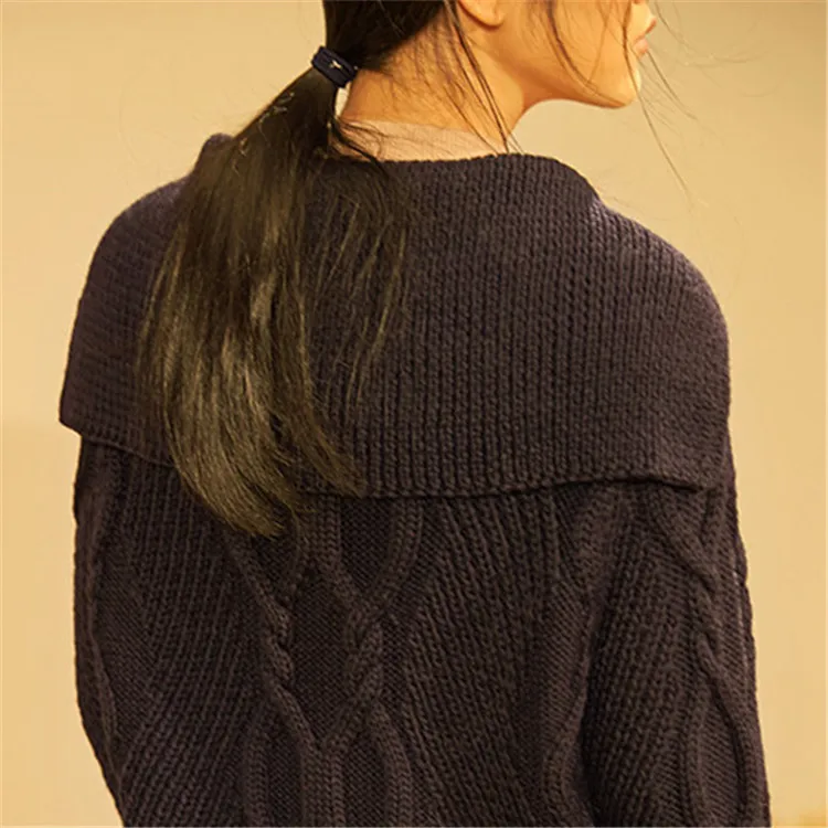 100% ручная работа из чистой шерсти, круглый вырез, вязаный женский модный плотный витой толстый H-прямой пуловер, свитер, один и более размер