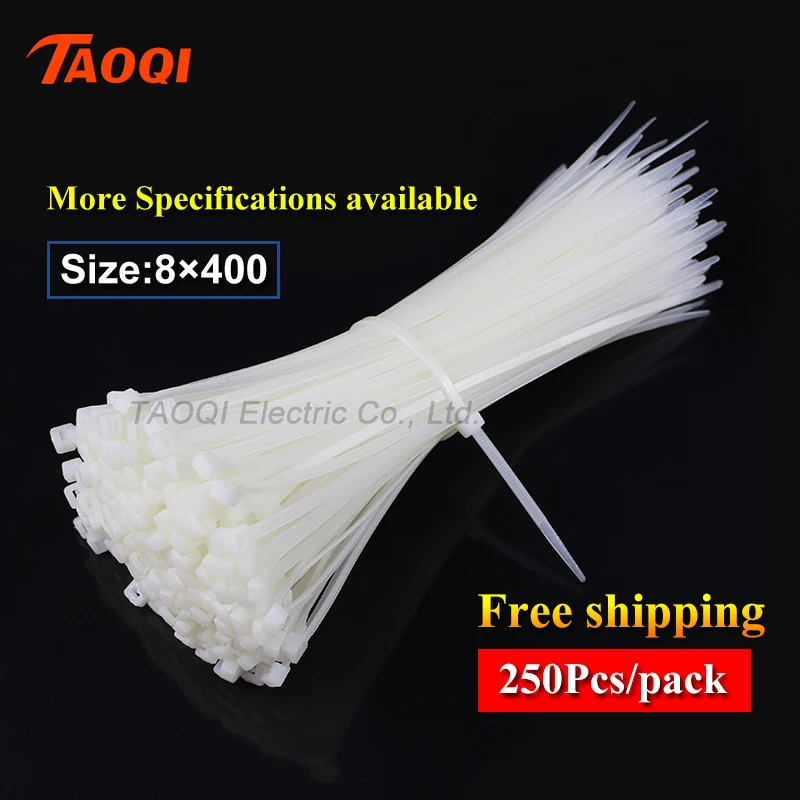 250Pcs/pack 8*400mm Nylon Cable Ties 5.1mm width Self-locking Plastic Nylon Fasten Wire Zip Tie wholesale price