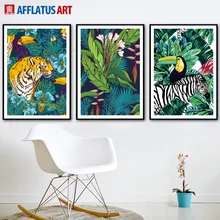 נמר טוקאן פלמינגו יער חיות קיר אמנות בד ציור נורדי והדפסי קיר תמונות לסלון בית תפאורה(China)