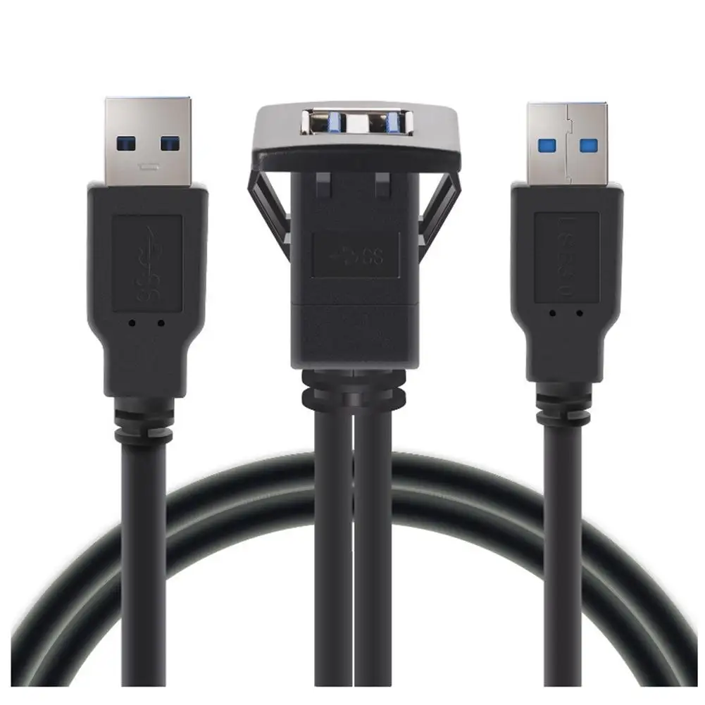 

1M Dual USB 3.0 Car Dashboard Audio Extension Cable Square Waterproof Line Audio Extension Cable for LCD TV Motocycle Car