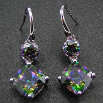 100% 925 Sterling Silver Earring With Rainbow Mystic Topaz Drop Earrings Women Jewelry Earrings with CZ Stone Earrings for Women