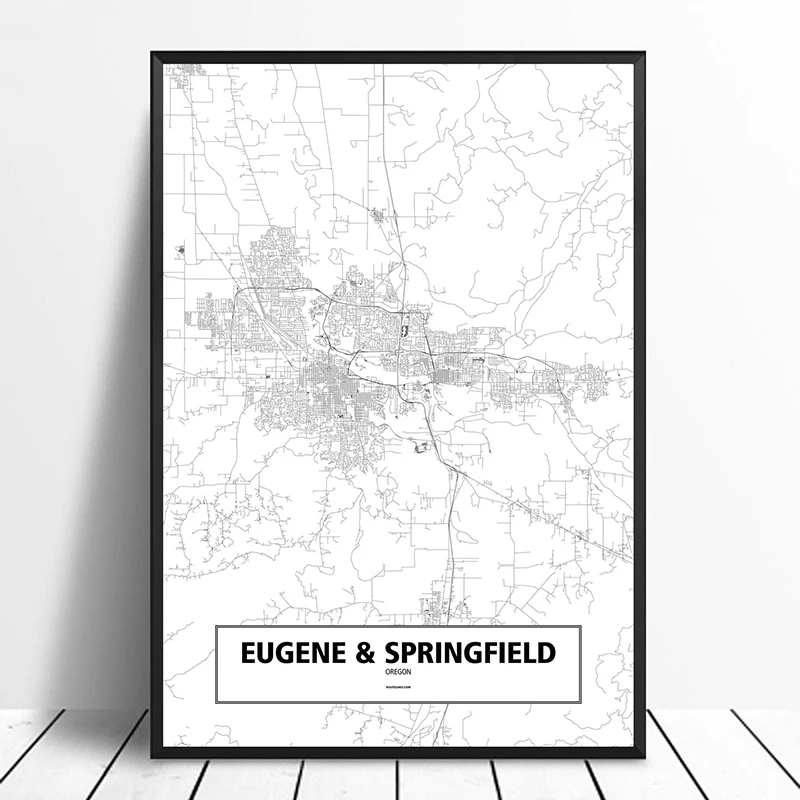 Eugen &amp SPRINGFIELD Орегон Соединенные Штаты черный белый цвет на заказ карта городов