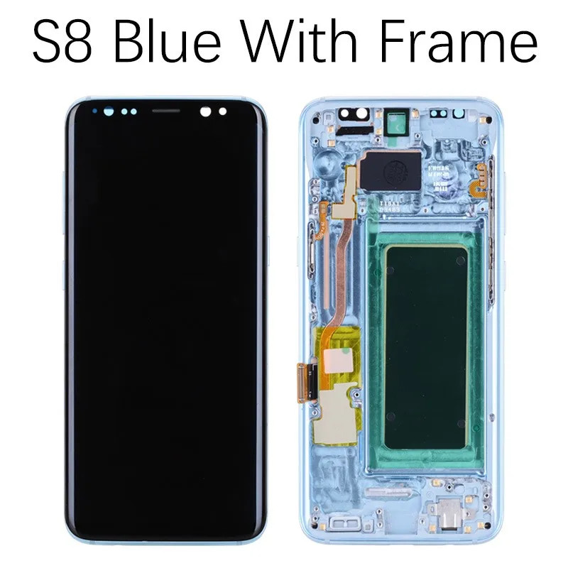 AMOLED Дисплей для SAMSUNG S8 S8 Plus LCD в сборе с тачскрином на рамке черный синий Серый Серебряный золотой - Цвет: Blue with Frame S8