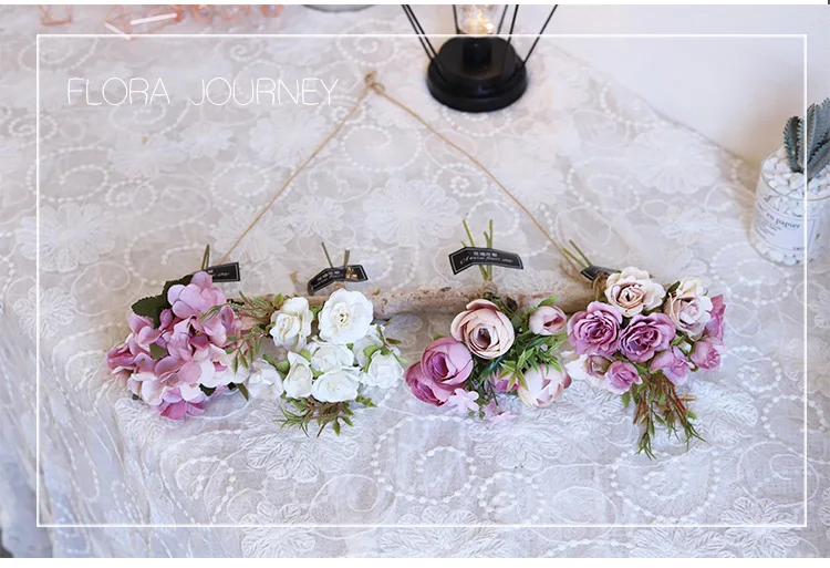 Artificial flower Natural wooden stick hemp rope Wall decoration Fake flower wreath Home wall hanging bouquet flower decoration