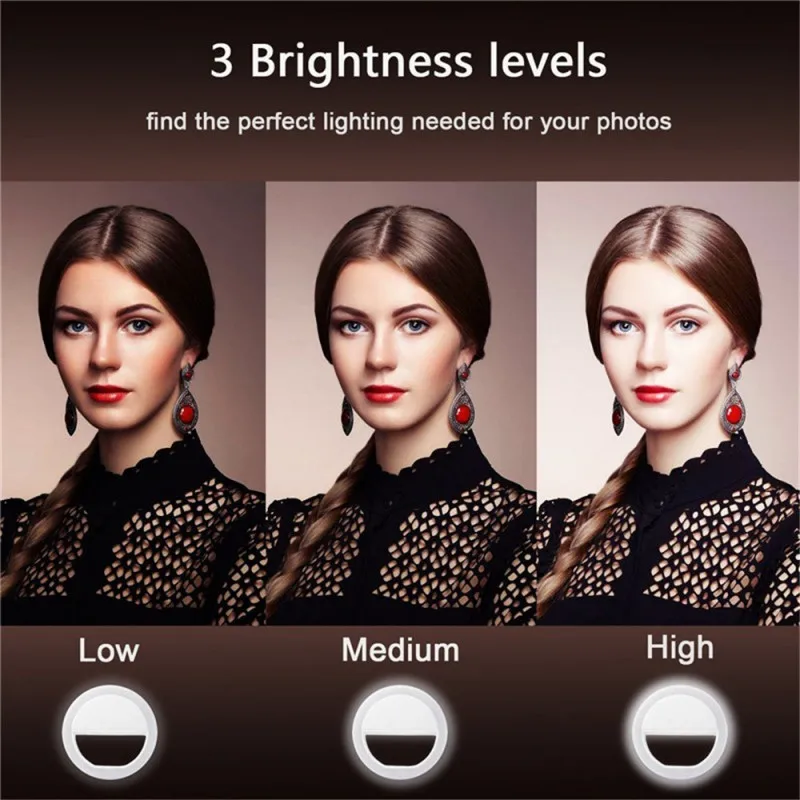 Selfie LED Sefie Flash Ring Lens Flash Round Mobile Phone Fill Light Photography Fill Light Can Clip for iPhone X XR Samsung P30