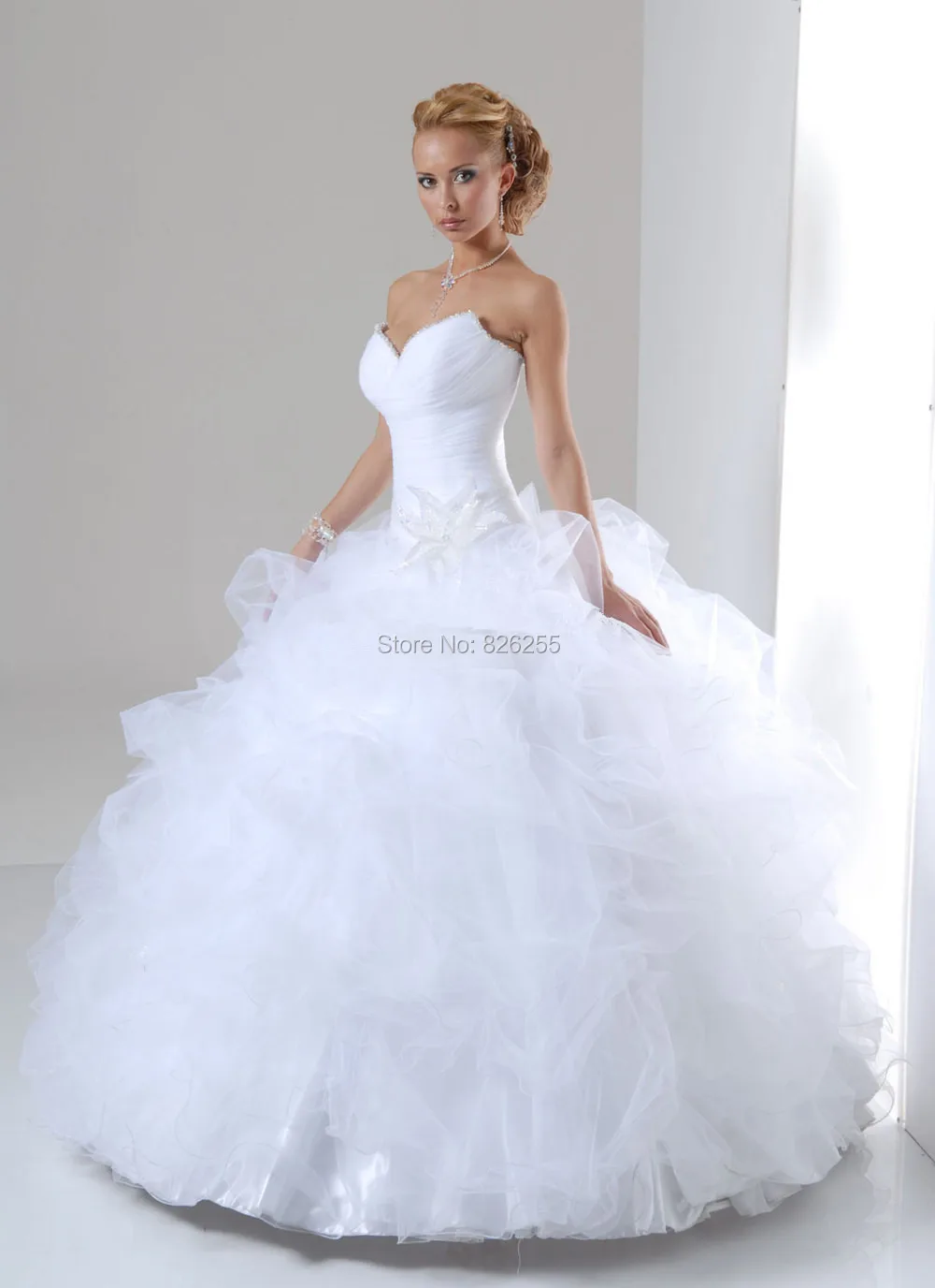 Free Shipping Hot Sale Sweetheart Ruched Organza Wedding Dresses/Gowns