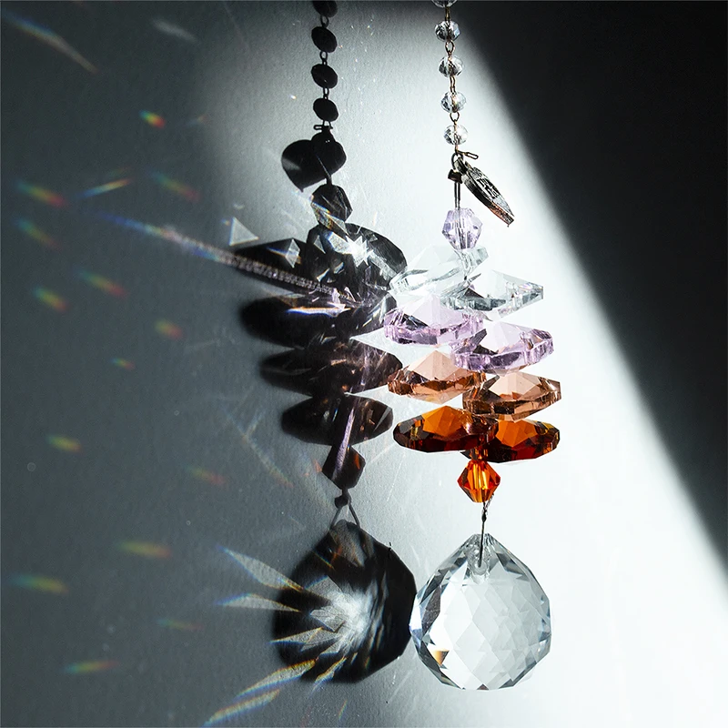 H& D хрустальная люстра Призма для подвешивания Suncatcher Радужная чакра Защита от солнца с бусинами украшение в виде капель украшение для окна подарок