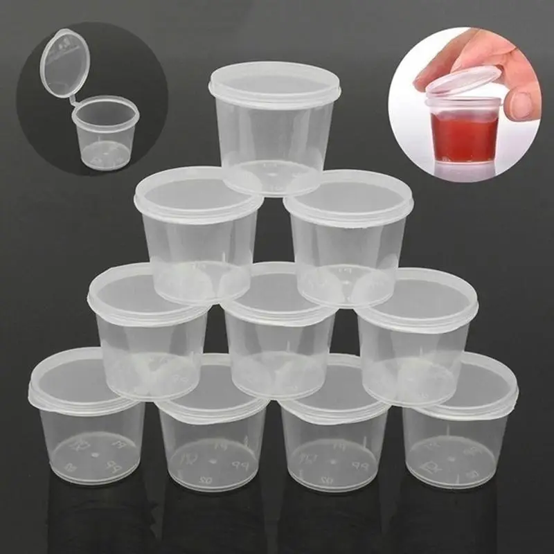 

100Pcs 25ml Small Plastic Disposable Sauce Cups Plastic Disposable Sauce Cups With Lid Food Storage Containers Boxes