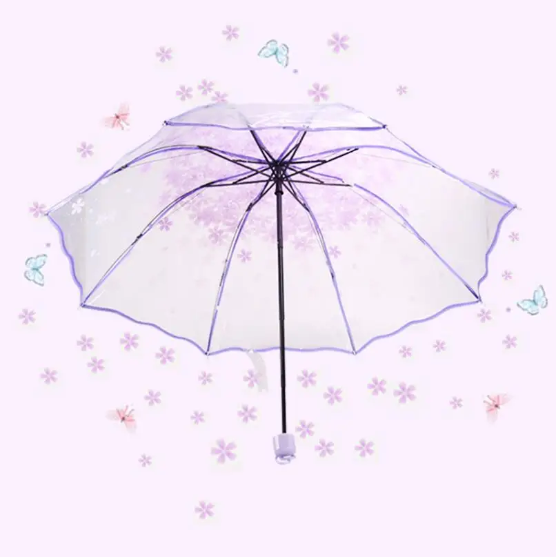 20 шт./лот цветущей сакуры 3 раза зонтики дождь инструменты женщина цветы прозрачный зонтик для женщин LX2568