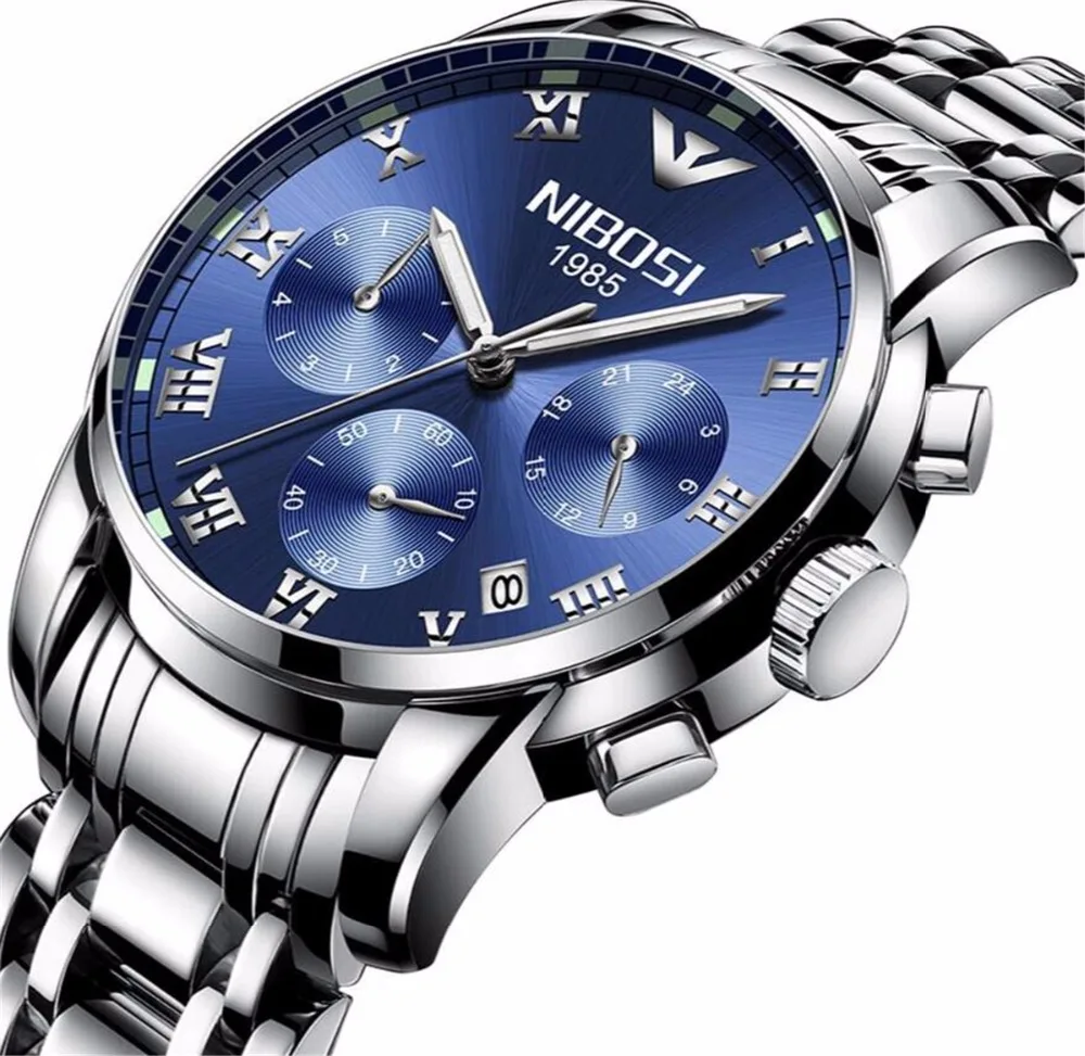 

NIBOSI Men's Watches Military Luxury Brand Watch Mens Quartz Stainless Steel Clock Fashion Chronograph Watch Relogio Masculino
