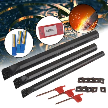 

3Pcs S07K/S10K/S12M-SCLCR Lathe Turning Tool Holder Boring Bar + 10Pcs CCMT0602 Carbide Insert and Wrenches For CNC Machine Tool