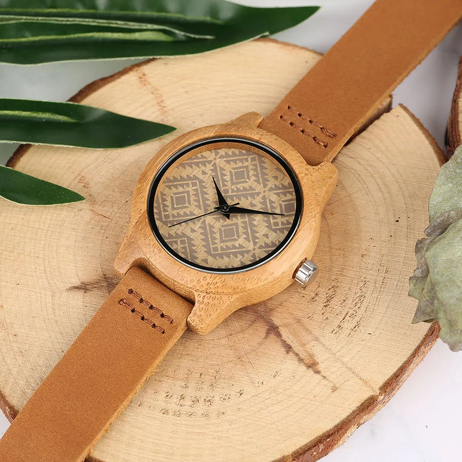 Fashion Full Hand Made Wooden Watch Women Small Real Leather Strap Silver Ling Grid Dial Quartz Ladies Wristwatch Montre Femme (11)