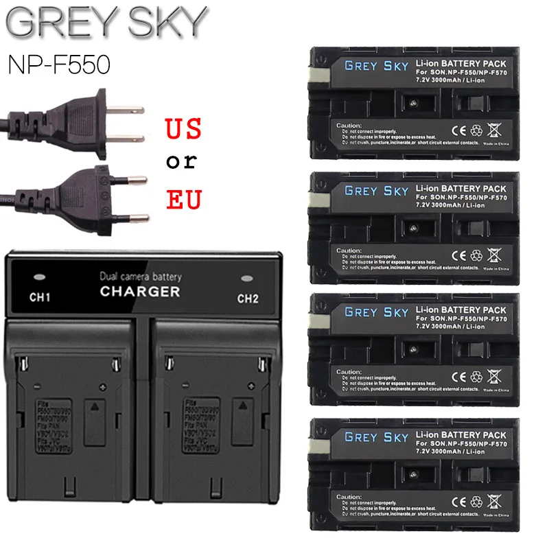 

NP-F550 NP F550 NPF550 NP-F570 NP F570 Rechargeable Digital Camera Battery and Fast Dual Charger for Sony NP-F330 NP-F530 Hi-8