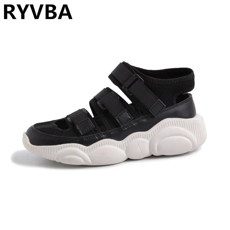 

RYVBA women summer platform sandals genuine leather woman fashion flats sneakers white wedges heels shoes sandalias mujer 2019