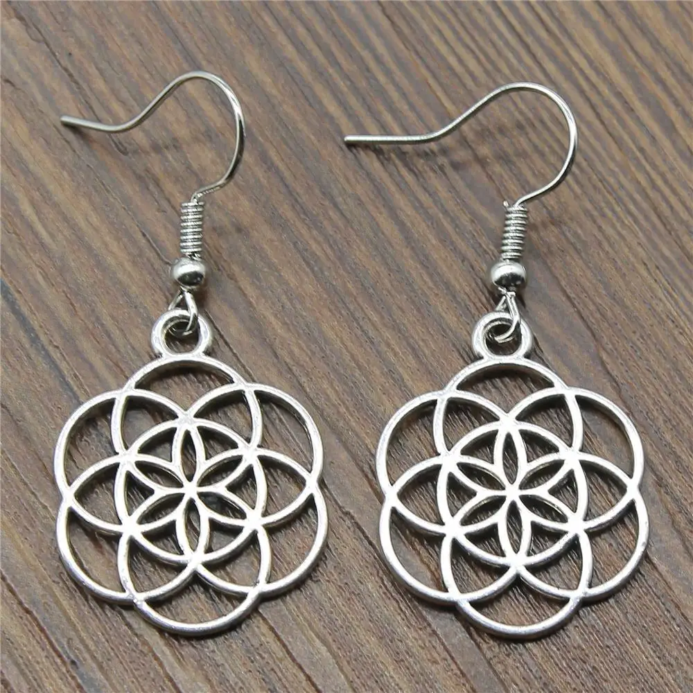 

Fashion Handmade Simple Design 25x20mm Small Flower Of Life Charms Drop Earrings Jewelry Gift For Women