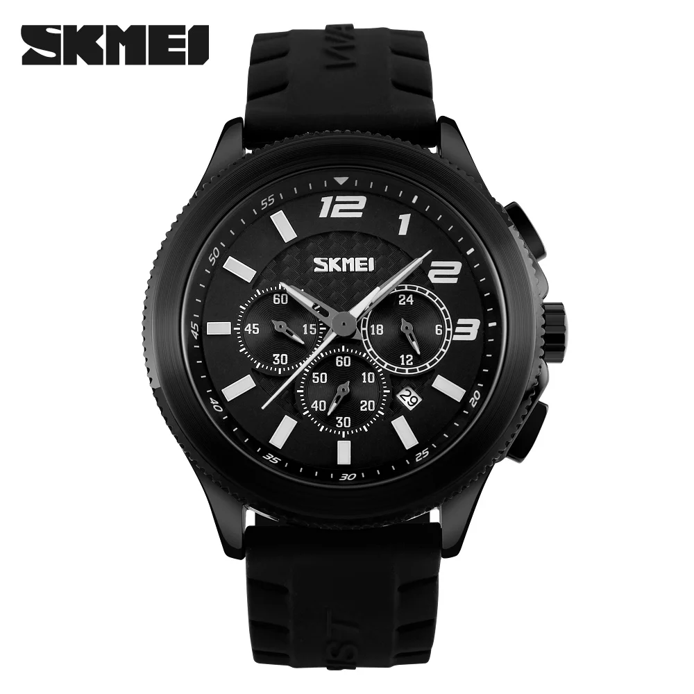 

SKMEI Fashion Mens Three Dials Quartz Watch Casual Sport Watches Silicone Strap Stop Watch Auto Date Man Clock Relogio Masculino