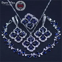 Синий Циркон, свадебное серебро 925, ювелирный набор, женский кулон и ожерелье, кольцо, висячие серьги, браслеты из натуральных камней, ювелирный набор