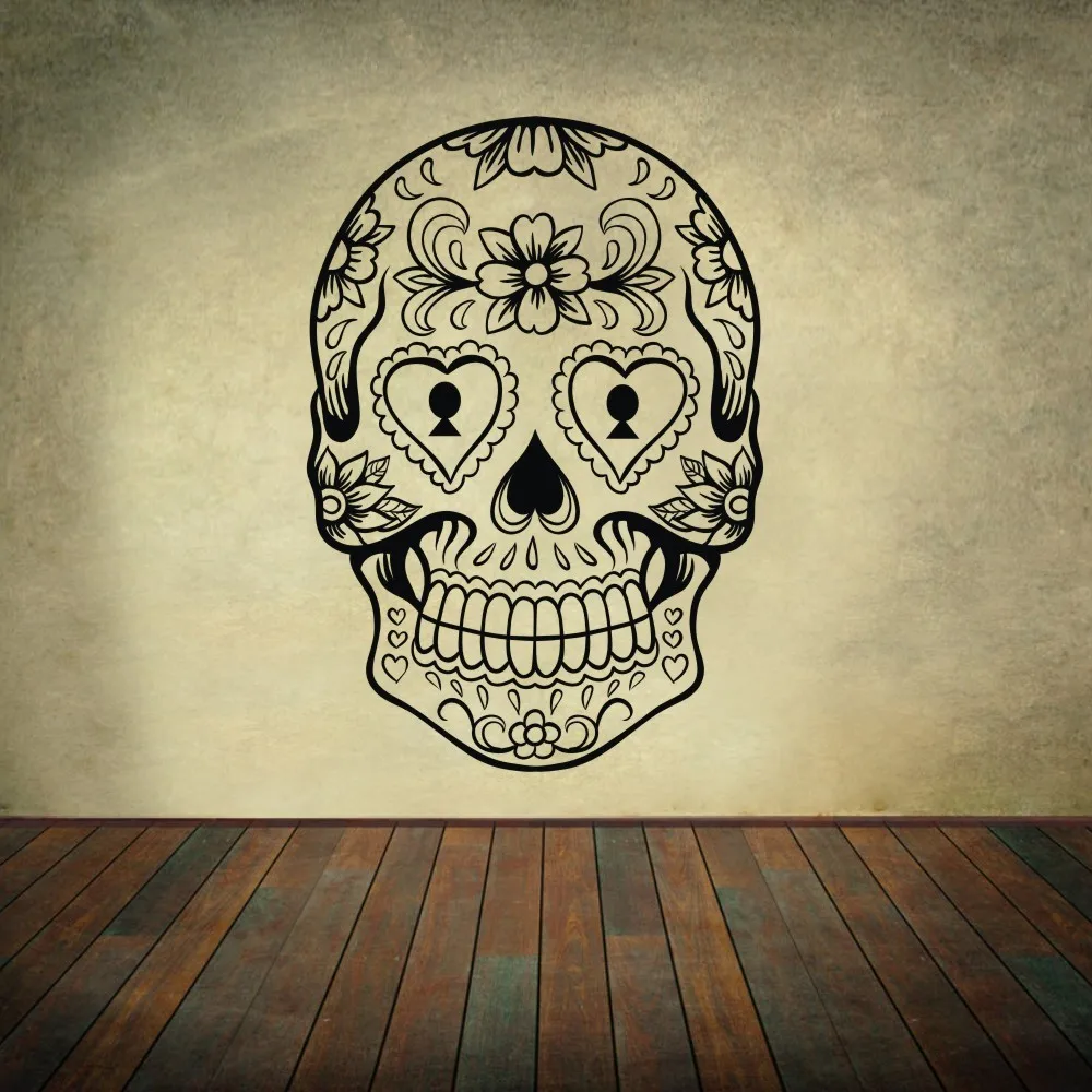 Sugar Skull mexico floral swirl home decoration Vinyl Wall Sticker