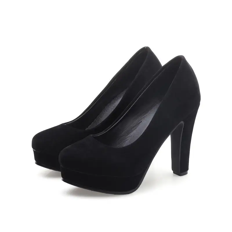 Plate Élégant Épais Chaussures Grande Haute Engagement Femmes De Taille Pompes Rond Talons Femme bleu noir Mariage Smeeroon Simple Concis forme Bout Beige 4ZTfTY