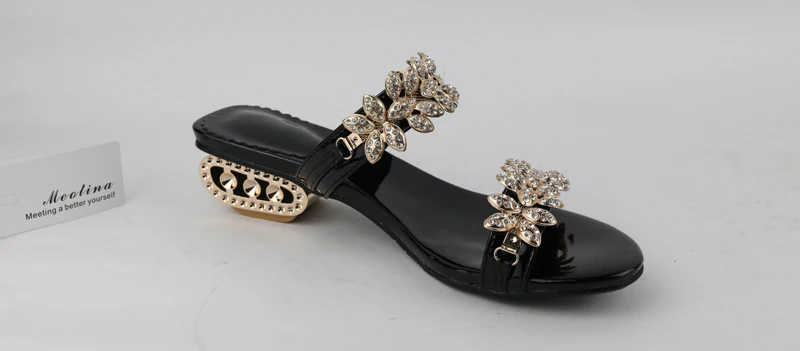 Женские сандалии с кристаллами Meotina, босоножки с цветами, на квадратном каблуке, вечерние туфли, размеры 34-43, лето