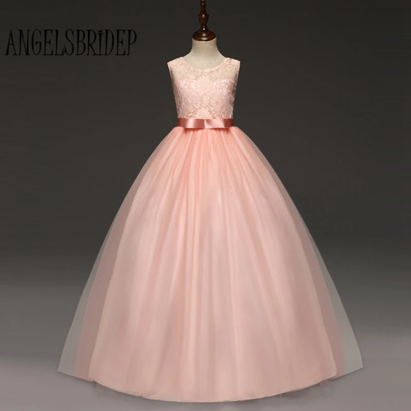 

ANGELSBRIDEP Tulle Flower Girl Dresses With Lace Bodice Long Communication Dress For Prom Evening Gowns vestidos de comunion