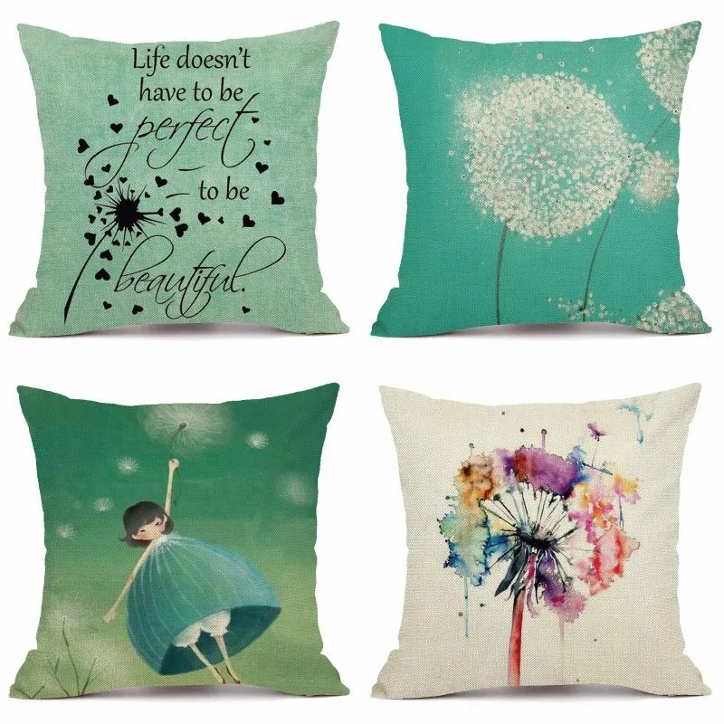 

XUNYU Cartoon Dandelion Cushion Cover Linen Throw Pillow Cover Car Home Decorative Pillowcase KQ012