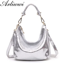 Arliwwi брендовые элегантные высококачественные металлические сумки из натуральной кожи, блестящие Роскошные сумки на плечо со змеиным узором, новые женские сумки на плечо
