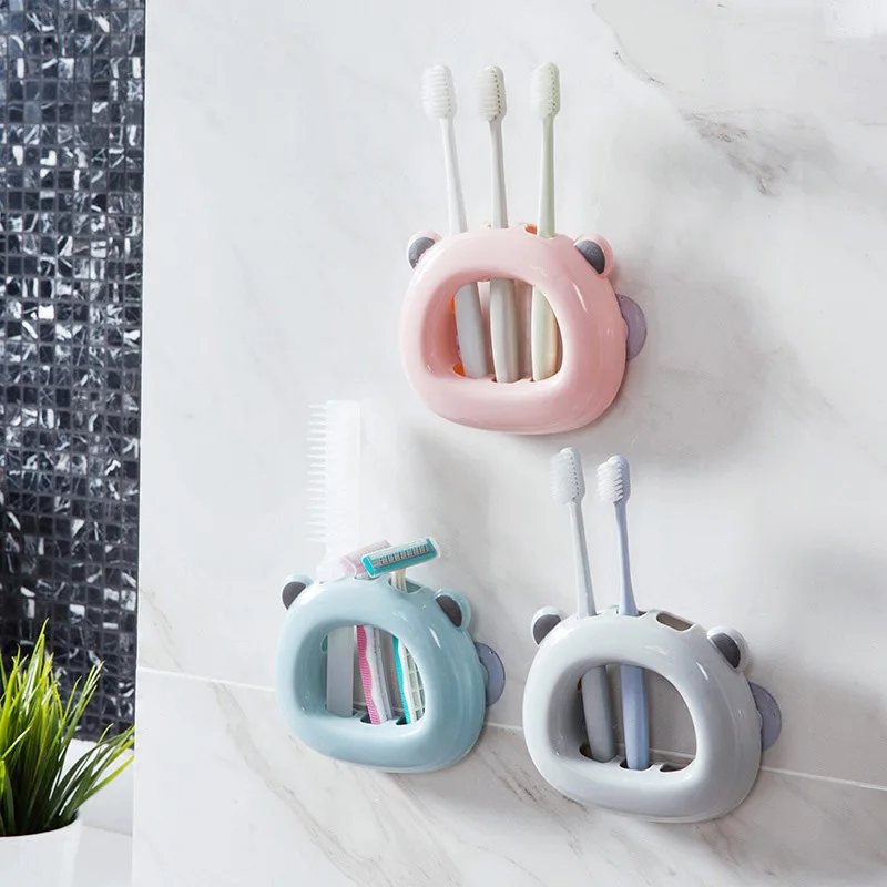 1pc Toothpaste Dispenser Toothbrush Holder Suction Hooks Cups Organizer