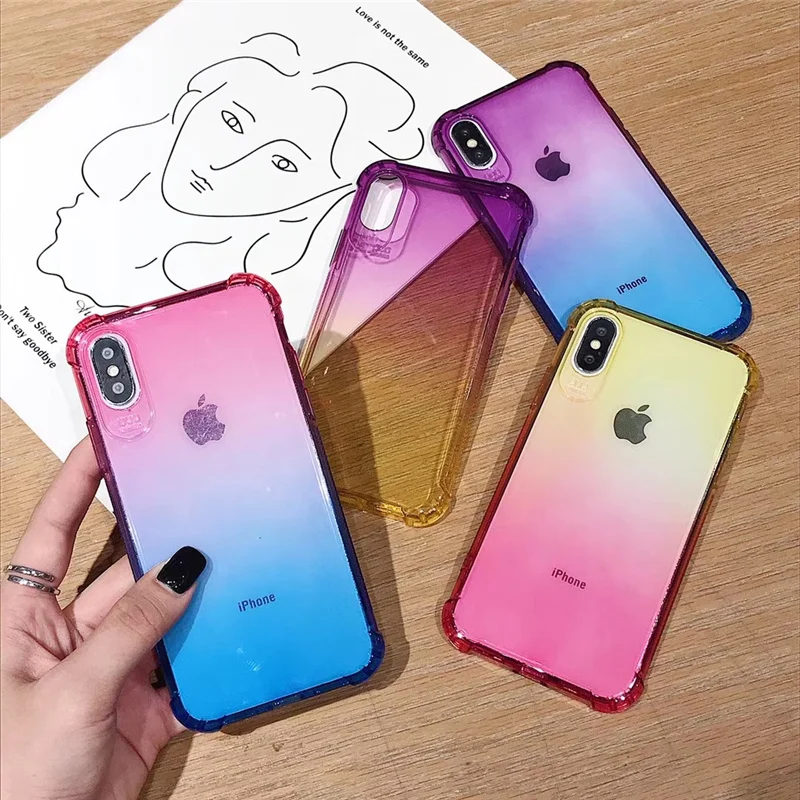 

Cute gradient color transparent case for iphone7 8 plus 7plus Anti-knock jelly rainbow soft cover for iphone xr x xs max 6s 6 7