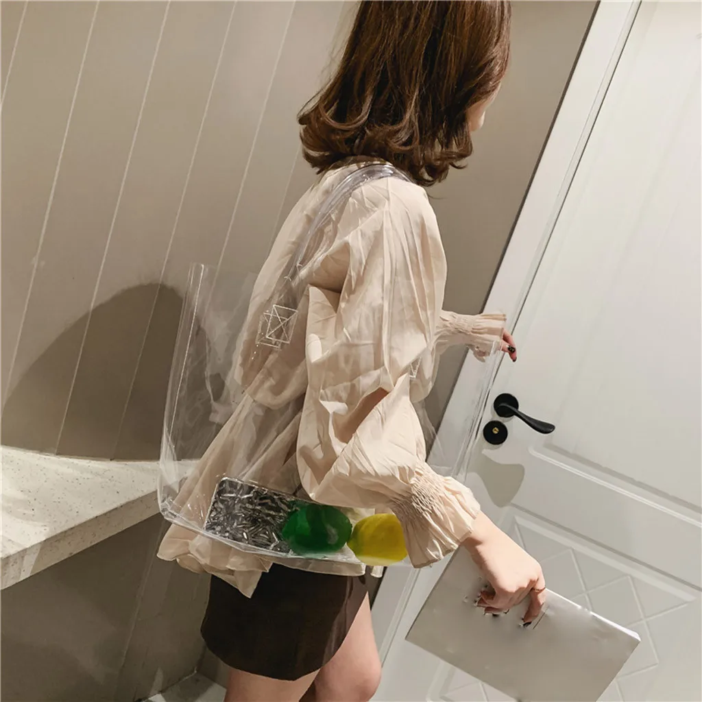 

Women Transparent Shoulder Bag Tote Bags 2019 New Fashion Street Wild large Capacity Handbag Shoulder Bags Clear Handbags