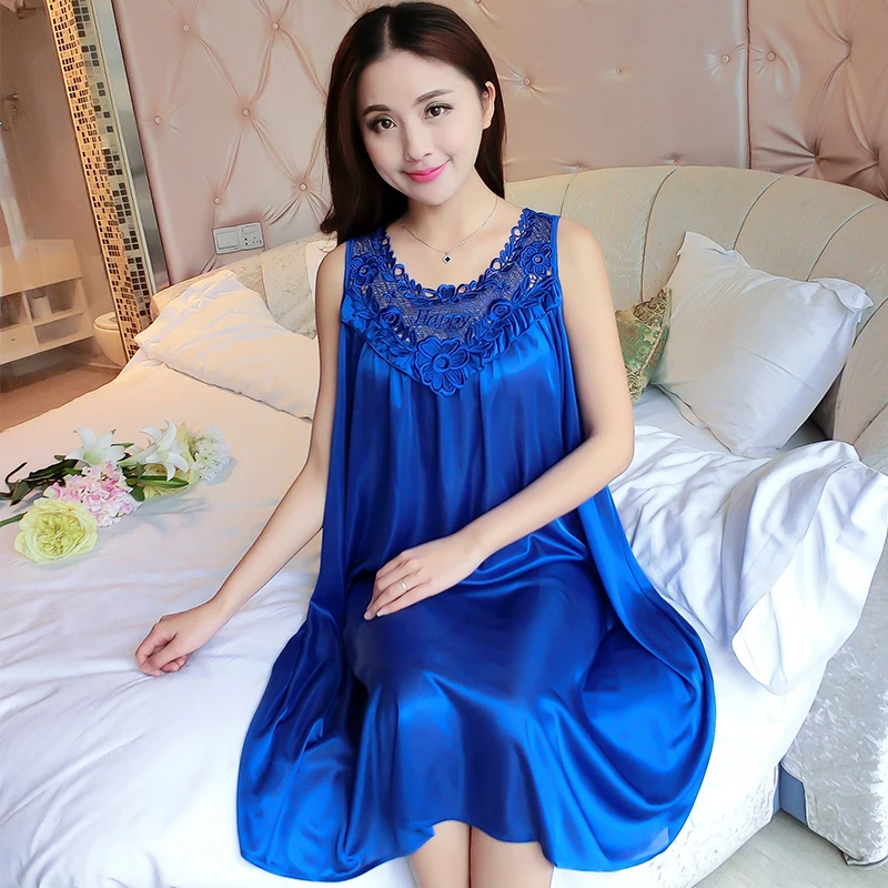 Satin Silk Nightwear Women Nightgowns Lace Sexy Sleepwear Sleeping 