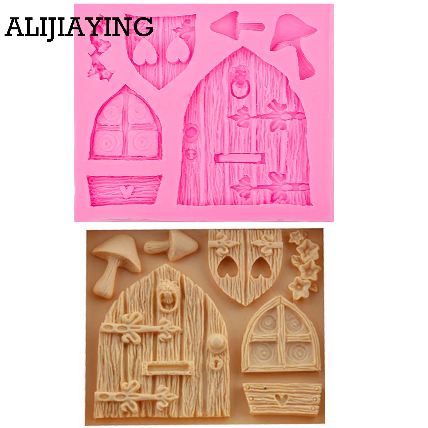 

M0513 Sugarcraft Fairy Tale Cottage Silicone Mold Mushroom Window Door Fondant cake decorations Chocolate baking tools