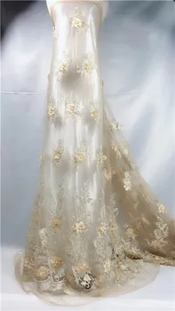 

Wonderful design beaded tulle material French net lace fabric with 3D flower for party/wedding dress QN92(5yards/lot)mutil color