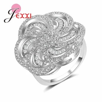 

Pretty Cute 925 Sterling Silver CZ Cubic Zircon Ring Jewelry Bride Shiny Hollow Flower Anillos Size 6-10 Wholesale