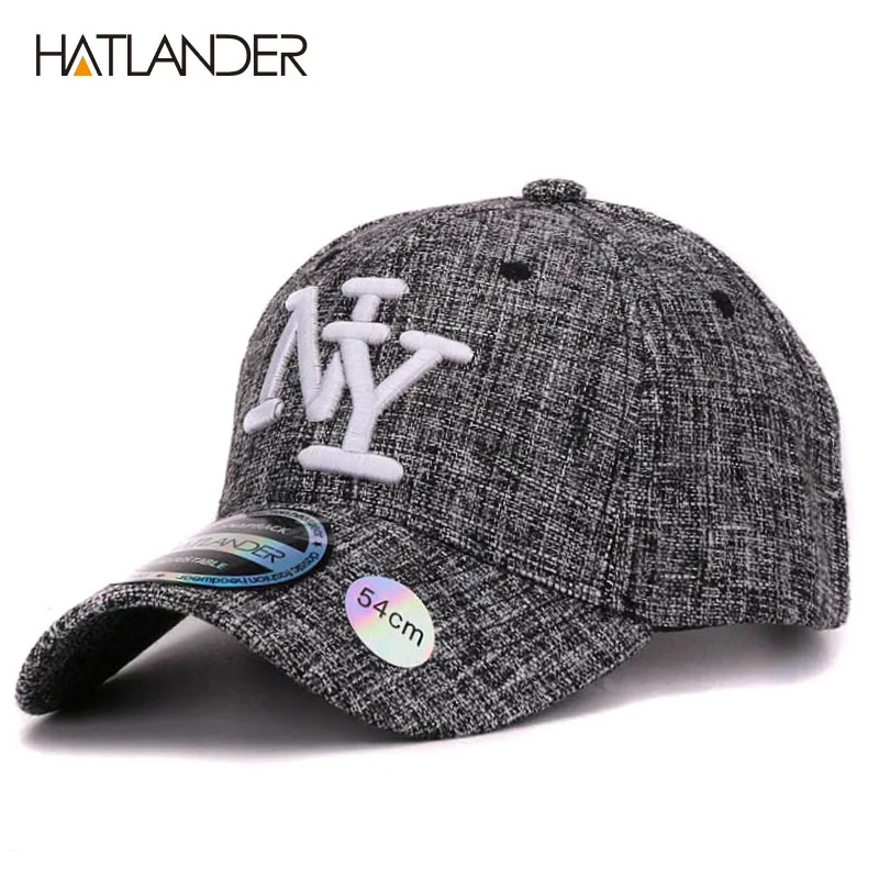 HATLANDER 2017 kids cotton linen baseball caps for boys girls outdoor sun hats NY letter adjustable casual children sports cap