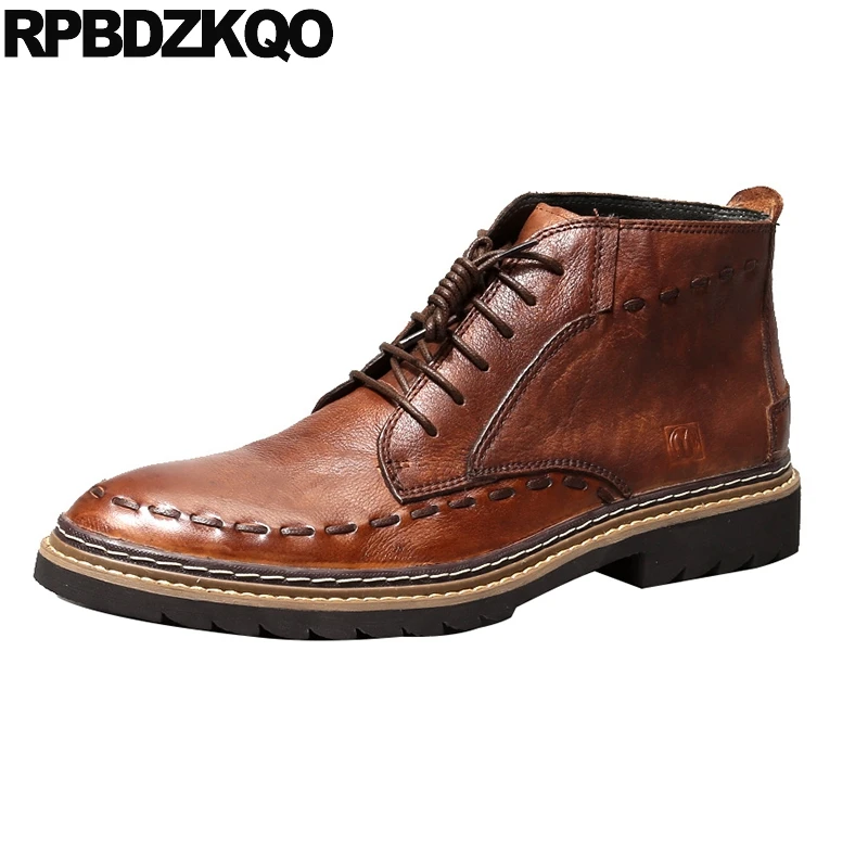 Full Grain Mens Pointed Toe Dress Boots Ankle Oxford Genuine Leather