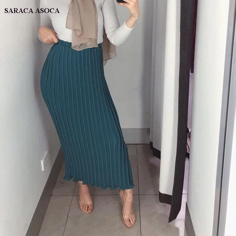 Модная шифоновая юбка с двойным бюстом, мусульманская женская плиссированная шифоновая юбка длиной до лодыжки с эластичной резинкой на талии, Студенческая юбка для девочек